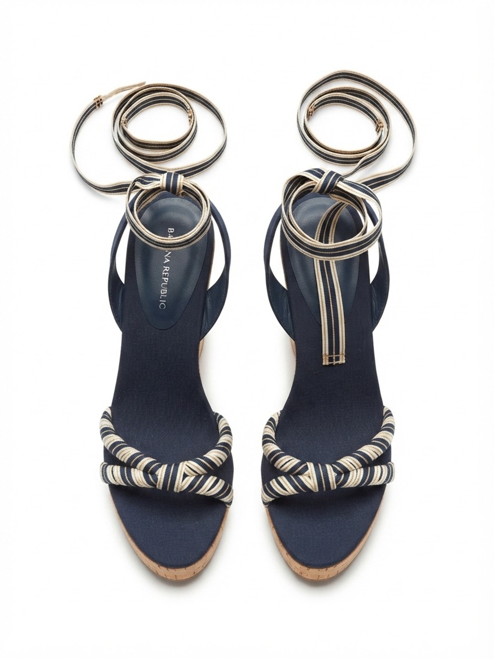 Banana Republic Navy Striped Ankle-Tie Cork Sandals Size 9.5